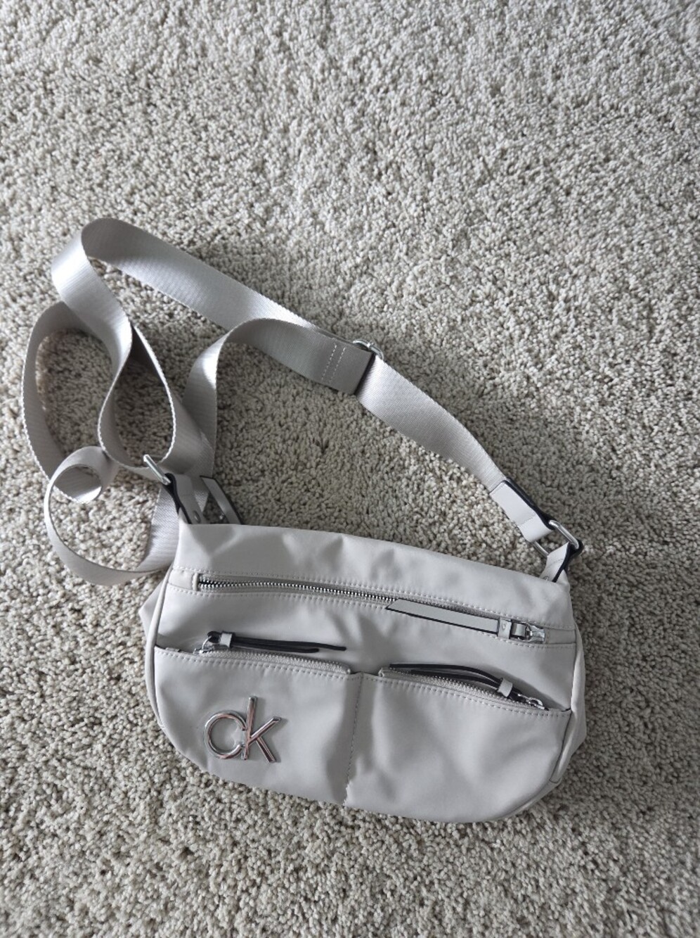 Calvin Klein Beige / Taupe Nylon Convertible Sling Backpack Crossbody Bag